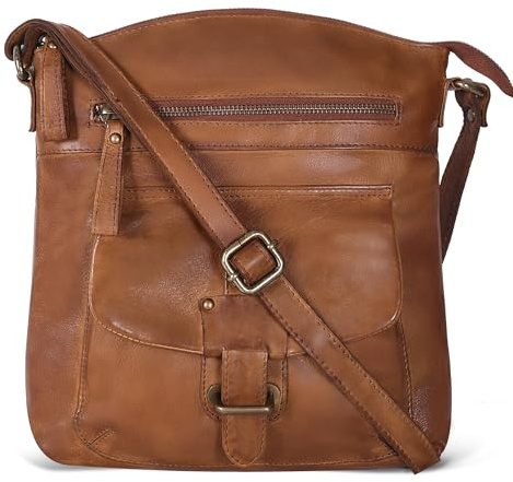Oak Leathers Leather Crossbody Bag For Women With Adjustable Sling Strap - Medium Size Crossover Shoulder Handbag Purse (Tan Wash)