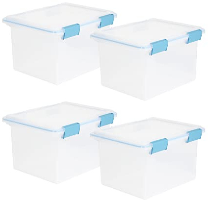 Sterilite 32 Quart Clear Plastic Stacking Storage Container Box with Latching Lid (4 Pack)