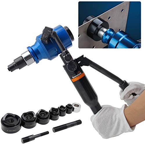 Bonvoisin Hydraulischer Knockout-Locher 70KN Manuelles Stanzwerkzeug 360 ° Drehkopf Stanzlcher Lochstanz-Kit Tragbarer Locher mit 6 Matrizen für Edelstahl Eisen Aluminium Platte