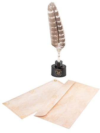 Grupo Erik Set Cancelleria Harry Potter Gadget - Penna a Piuma con Calamaio, Inchiostro Nero e 10 Lettere con Buste Hogwarts | Idee Regalo Harry Potter