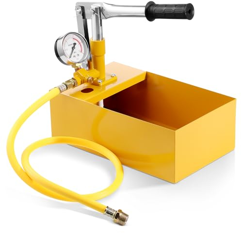 VEVOR Hydrostatic Test Pump, Max 25 bar/362 PSI, Single Valve Hydraulic Manual Water Pressure Tester Kit with Gauge 1.4 Gal Water Tank, 3 ft Hose with 1/2 inch External Thread Connector for Pipeline