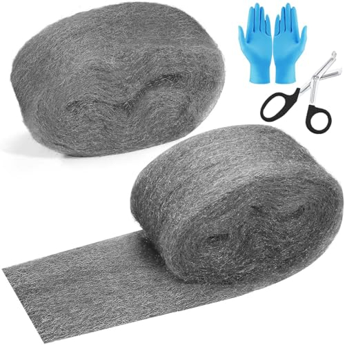 Steel Wool Mice Control Set - 5-Piece Rodent Repellent Kit with Gloves & Scissors for Sealing Cracks in Walls, Vents, Garages, Houses, Gardens