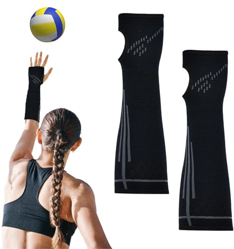 Rienan Protège-bras pour volleyball, volleyball, volleyball, pour femme, avec bandes en silicone, protège-bras de volleyball, volleyball, protège-bras pour femme (noir), Noir , M