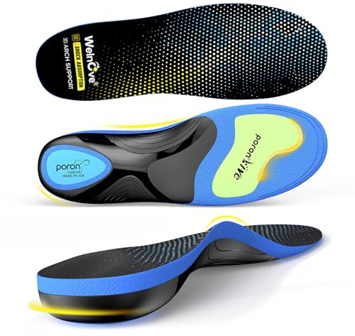 Fasciite plantaire travail haut arc semelles - Welnove 220 + LB Heavy Duty semelleS pour soulager la douleur au pied flat foot, semelles orthopédiques pour la plupart des chaussures hommes femmes (M)