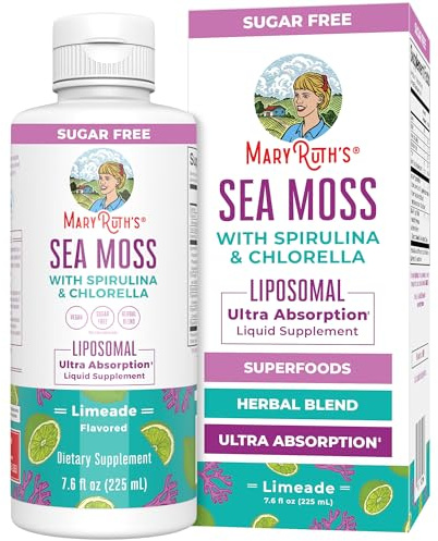 MARYRUTH'S Organics Sea Moss with Spirulina and Chlorella Liposomal | Chlorophyll | Dandelion Root | Superfood | Ultra Absorption | Vegan | Non-GMO | Gluten Free | 7.6 fl oz | 15 Servings
