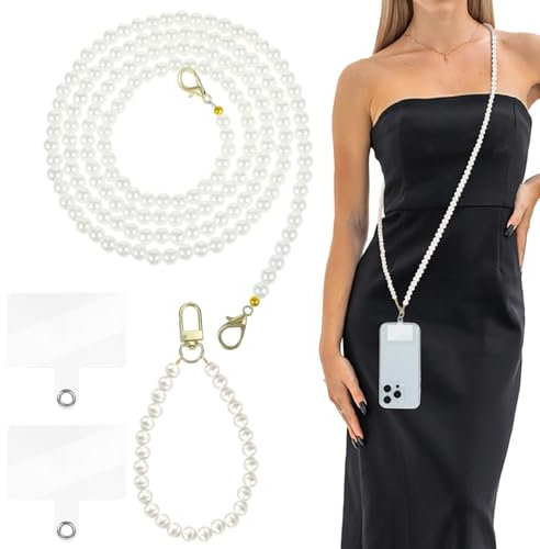 AOZUO 2 cadenas para teléfono móvil, antipérdida, cadena universal para teléfono móvil, correa para el cuello, manos libres, correa de muñeca para teléfono, correa de muñeca desmontable, con 2