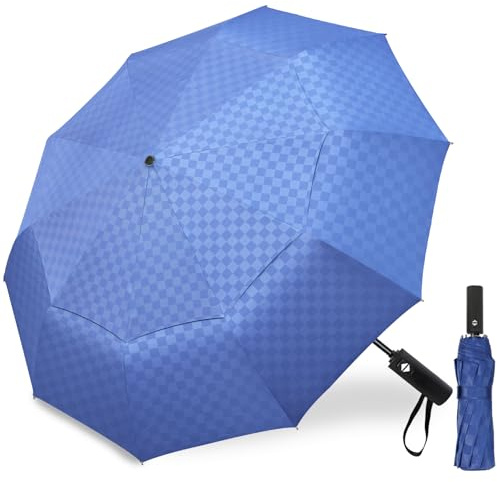 Satol Parapluie de Golf 137 cm (54 pouce) Parapluie Pliant 10 Baleines Renforcées, Ouverture Automatique, Double Auvent Coupe-Vent, Portable Pliable, Protection UV 50+, Housse Incluse