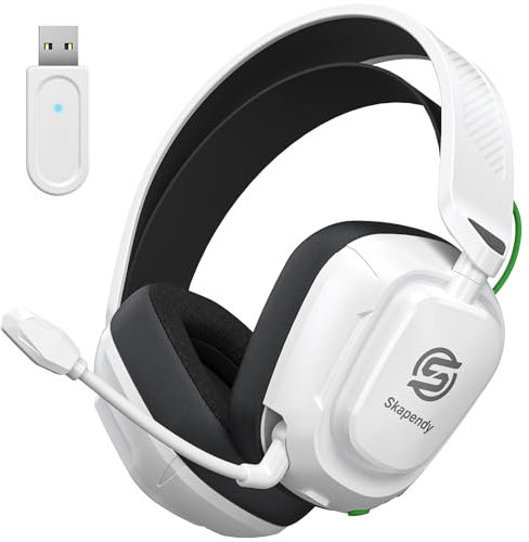 Skapendy VK84 Cascos Gaming Inalambricos para Ps4, Ps5, PC, Mac, Switch, Auriculares Gaming con Micrófono con cancelación de Ruido, Cascos de Juego Bluetooth 5.4, Negro Blanco