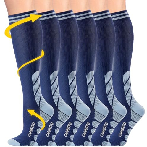 CAMBIVO Medias de Compresión Mujer Hombre 3Pares, Calcetines Compresion 20-30mmHg, Medias de Compresion Varices para Deporte, Running, Ciclismo, Deportivos, Senderismo, Viajes, Enfermera