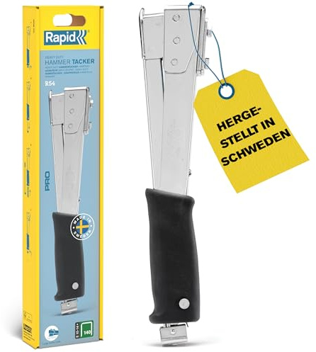 Rapid Pro R54 Graffatrice a martello in Acciaio per Fissare Moquette, Tappetini in Gomma Piuma e Feltro al Legno, Contiene fino a 177 Graffette Piatte n.140 da 6-12 mm, Confezionata in Cartone 5001696