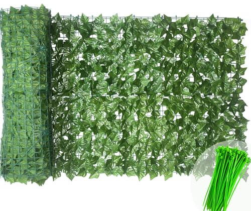 LEIVESTE-Siepe Finta Artificiale per Recinzione da Esterno, Copri Balcone per Ringhiera, Rete Frangivista con Foglie Sintetiche, Ultra Coprente, con 40 Fascetti Verdi Omaggio (Edera, 2x3 Mt)