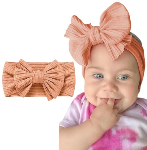 Diademas Bebé Niña, Diademas Bebé de Nailon con Lazo, Elástico Lazo Bebé Niña, Diadema Suave con Lazo, Recién Nacido Niño Pequeño Bebé Turbanes (Naranja)