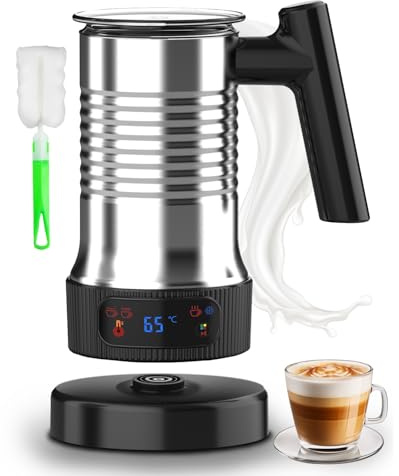 Trongle Espumador de Leche Eléctrico 4 en 1, Calentador de Leche Automático para Cappuccino y Latte, Espuma Caliente o Fría, Milk Frother Antiadherente de Acero con Control Táctil LED, 350 ml