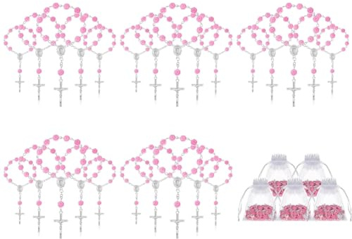 Aribrnten 30 Pezzi Rosario di Battesimo Mini Rosario Favori di Battesimo Rosario di Battesimo con Dito Perline a Forma di Rosa con 30 in Organza