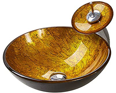 QHLMLL Vasque en Verre trempé, lavabo de Salle de Bain avec Robinet Cascade, Anneau de Montage et système d'évacuation d'eau, lavabo de Salle de Bain Moderne 420 x 420 x 1