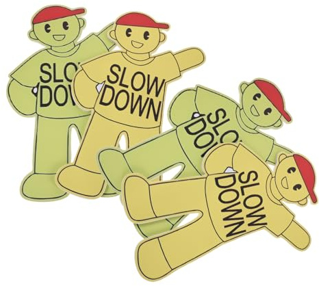 SHINEOFI Lot de 4 Panneaux de Signalisation pour Garçon et Filles, Petit Panneau D'avertissement Lumineux et Résistant, Panneaux de Ralentissement pour Sécurité Routière en Extérieur,