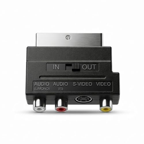 Ermenlifiqq 1 pezzo Adattatore Scart a 3 prese Cinch In/Out + S-Video, audio/video per TV, DVD, console e recorder, spina Scart a 3 prese RCA, plug & play, nero