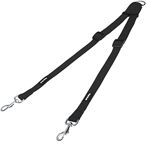HAPPY HACHI Doppelte Hundeleine,Kein Verheddern 360° Drehbarer Doppelleine für 2 Hunde,Einstellbar Coupler Kein Tangle Nylon Wanderung Leine für Hunde Klein Mittlere und Große Lauftraining (Schwarz-L)