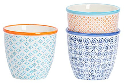 Nicola Spring Patterned Plant Pots - Assorted - 3 Pack - 14cm Porcelain Indoor Ceramic Planter with Drainage Holes Outdoor Garden Flower Pots for House & Garden Flowers
