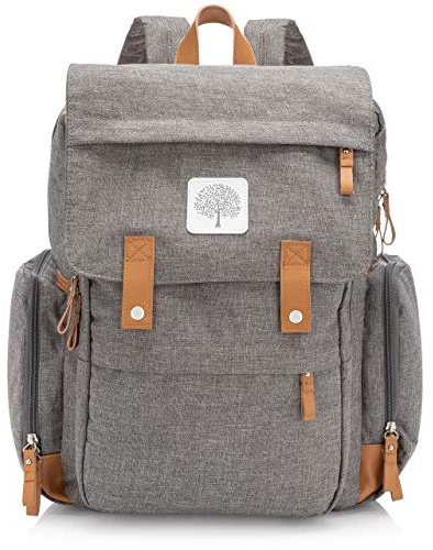 Parker Baby Co. Diaper Backpack - Large Diaper Bag with Insulated Pockets, Stroller Straps and Changing Pad -Birch Bag - Gray