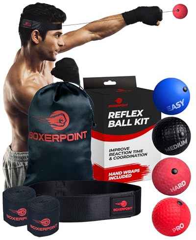 Boxerpoint Boxing Reflex Ball Trainer - Regular Multi-Color 3-Pack with Adjustable Headband & Protective Wraps - Hand Eye Coordination & Reflex Game Workout Equipment for Adults MMA Speed Training