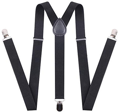chiyu-yang Kids Toddler Baby Suspenders Bow Tie for Boys and Girls Strong Metal Clips Adjustable Design Elastic Classic Accessory (Black, 34 Inch(7-14 Years)