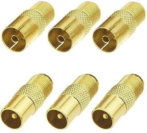 Greluma 6 Pièces Coupleur Coaxial D'antenne TV de Type F, Prise de Connecteur à vis de Type F vers Adaptateur D'antenne Coaxiale RF (F Femelle - TV Mâle/Femelle)