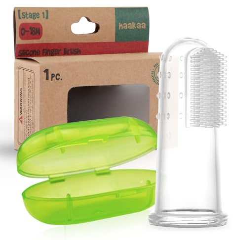 haakaa Silicone Baby Finger Toothbrush Set, Baby’s First Toothbrush with Case, Soft Bristle Toothbrush for Infant Oral Care, 3 Months +