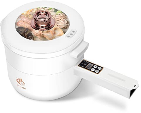 Drizzle Electric Hot Pot Cooker Steamer 1.8L Multifunctional Nonstick Pan Dormitory Office Portable Ramen Cooker Steamer Boil Dry Protection Suitable For Noodles Steak Cooker Eggs StirFrying