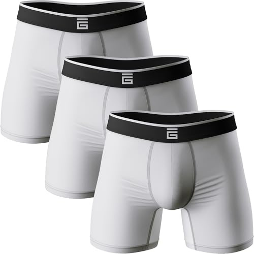 Giovici boxershorts för män bambu anti-skavning mjuka bekväma boxershorts längre ben – boxershorts multipack – fukttransporterande teknik, Vitt, M