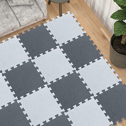 18 pièces Tapis de Jeu en Mousse avec Bordure, Carreaux de Sol en Mousse emboîtables pour Enfants, Tapis de Sol en Mousse Puzzle pour bébé, Tapis d'exercice