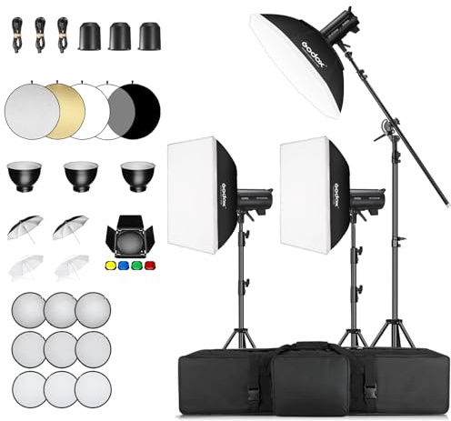GODOX DP400III-V*3 Kit Flash de Estudio Profesional 400W Montura Bowens Control App con Softbox Beauty Dish Memoria Inteligente 2.4G Sistema X Inalámbrico Ventilador Incorporado para Estudio