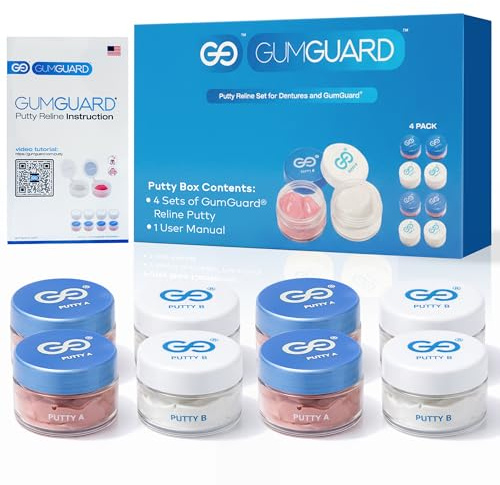 GumGuard Denture Putty Pack Reline Set (Pack of 4) – Fast Self-Curing Denture Reliner for Custom Fit & Comfort | Versatile Denture Reline Kit with Watertight Seal & Multiple Applications