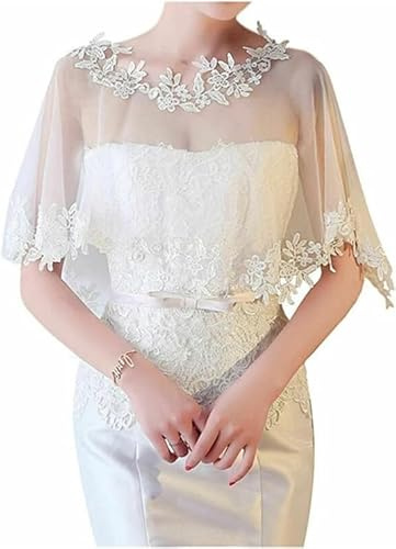 Women's Lace Appliques Shawls Wedding Bridal Cape Shoulder Covers (white)