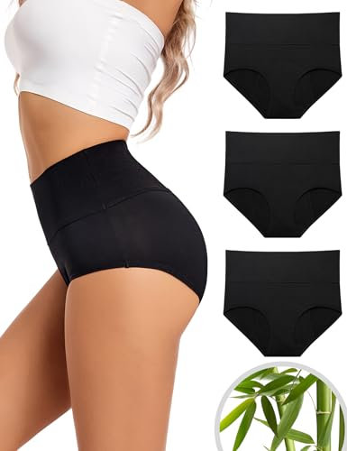 EcoPeriod Period Underwear for Women Heavy Flow High Waist Postpartum Underwear Menstrual Leakproof Period Panties 3 Pack(Black,S), Small