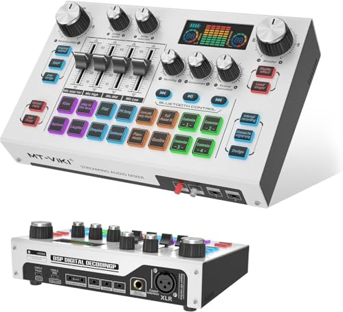 MT-VIKI Gaming Audio Mixer Sound Board Console w/2.25 LCD Screen Live Sound Card for PC/Phone Live Streaming Recording Podcast/Youtube/Gaming