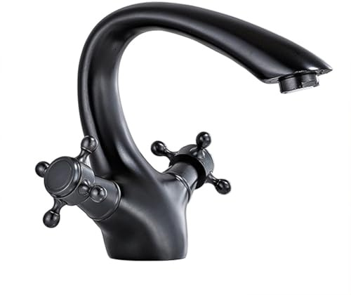 Wasserhahn Bad Waschtischarmatur Retro Antik Stil Messing Zweigriff Mischbatterie Waschbecken Armatur, Badarmatur Waschtischbatterie Badezimmer, Schwarz