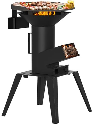 Onlyfire Rocket Stove avec Plaque de Cuisson et Poignée, Multifonctionnel 3 en 1 Réchaud de Camping, Poêle à Bois/Pellet pour les Réunions de Famille et Entre Amis, Cadeau pour papa et ses amis