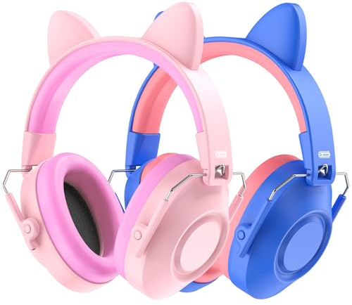 Dr.meter Noise Cancelling Headphones for Kids, SNR 32dB Kids Hearing Protection Earmuffs for Noise Reduction, Head Band Adjustable Ear Muffs for Autism Sensory, Outdoor Activity 2Pack Pink+Blue