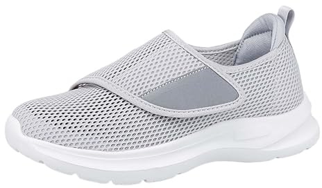 Diabetesskor med extra bred passform för kvinnor och män | Lättstängda justerbara ortopediska tofflor för svullna fötter plantar fasciit | Lätta promenadsneakers med justerbar rem, Grå, 38 EU