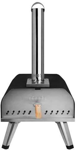 Abode Outdoor 13 Inch Wood Pellet Portable Wood Fired Pizza Oven with Paddle and Cover in Black, BBQ Oven & Smoker, Stainless Steel Foldable Legs AWPPO01BPC