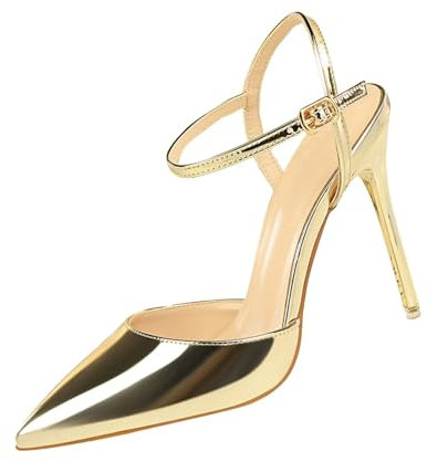 Slingpumps - Sandali da donna con tacco alto, sexy, con tacchi, scarpe da sposa, con brillantini, da sera, da donna, da sera, da festa, con tacco a spillo, taglia 35-40, gold, 38 EU