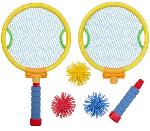 2-in-1 Paddle and Racket Set for Kids – Includes 2 Bats with Detachable Handles & 3 Balls – Indoor & Outdoor Garden Game – Beach Racket Set for Children Ages 3+ – Trampoline Paddle Rackets for Kids