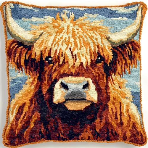 AxiangziK Kit gancio di chiusura fai-da-te,bovini delle Highlands,kit gancio di chiusura per cuscino stampato gancio di chiusura fai da te per principiant,43x43cm