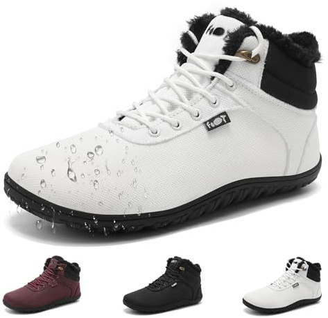 Schuvox Blanc Bottes Barefoot Homme Femme Impermeable Hiver Confortable Chaussures Pied Nus Léger Chaussure Minimaliste pour Marcher et Fitness Chaudes Chaussures Pieds Larges Unisex 41EU
