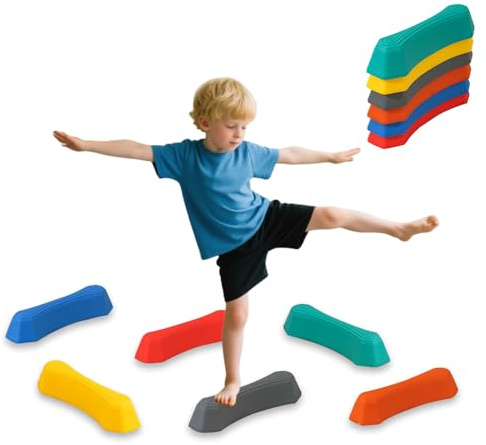 WDKXCN Balance Beam, Kids Stepping Stones with Non-Slip Textured Surface, 6 Pcs Multicolor Stepping Stones Kids Balance Beam for Coordination and Stability fit Indoor and Outdoor