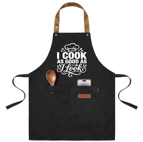 INNORU I Cook as Good as I Look Sign Apron with Pockets, Funny Cooking Baking Barbecue Apron Adjustable, Oilproof Perfect for Kitchen Supplies