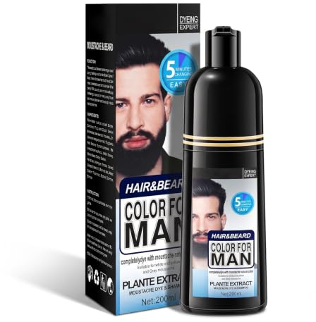 Mens Beard Dye Black - 3 In 1 Black Hair Dye Shampoo & Conditioner | Instant Natural Black Colour, Conditions & Thickens Beard Shampoo - No Drip & Stain, Black Beard Dye For Men In 5-10 Minutes