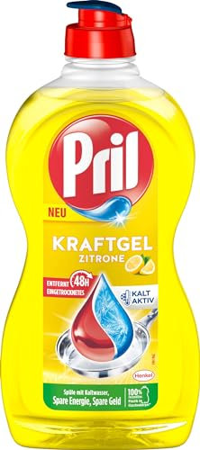 Pril Kraft Gel limone (450 ml), detersivo per piatti a mano con il massimo potere sgrassante, per piatti puliti anche in acqua fredda, profumo fresco di limone