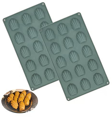 Mini teglie da forno per Madeleine, set di 2 stampi per madeleine, stampo in silicone antiaderente per madeleine, stampo per torta a 15 fori, per torte, cioccolato, caramelle, biscotti (grigio)